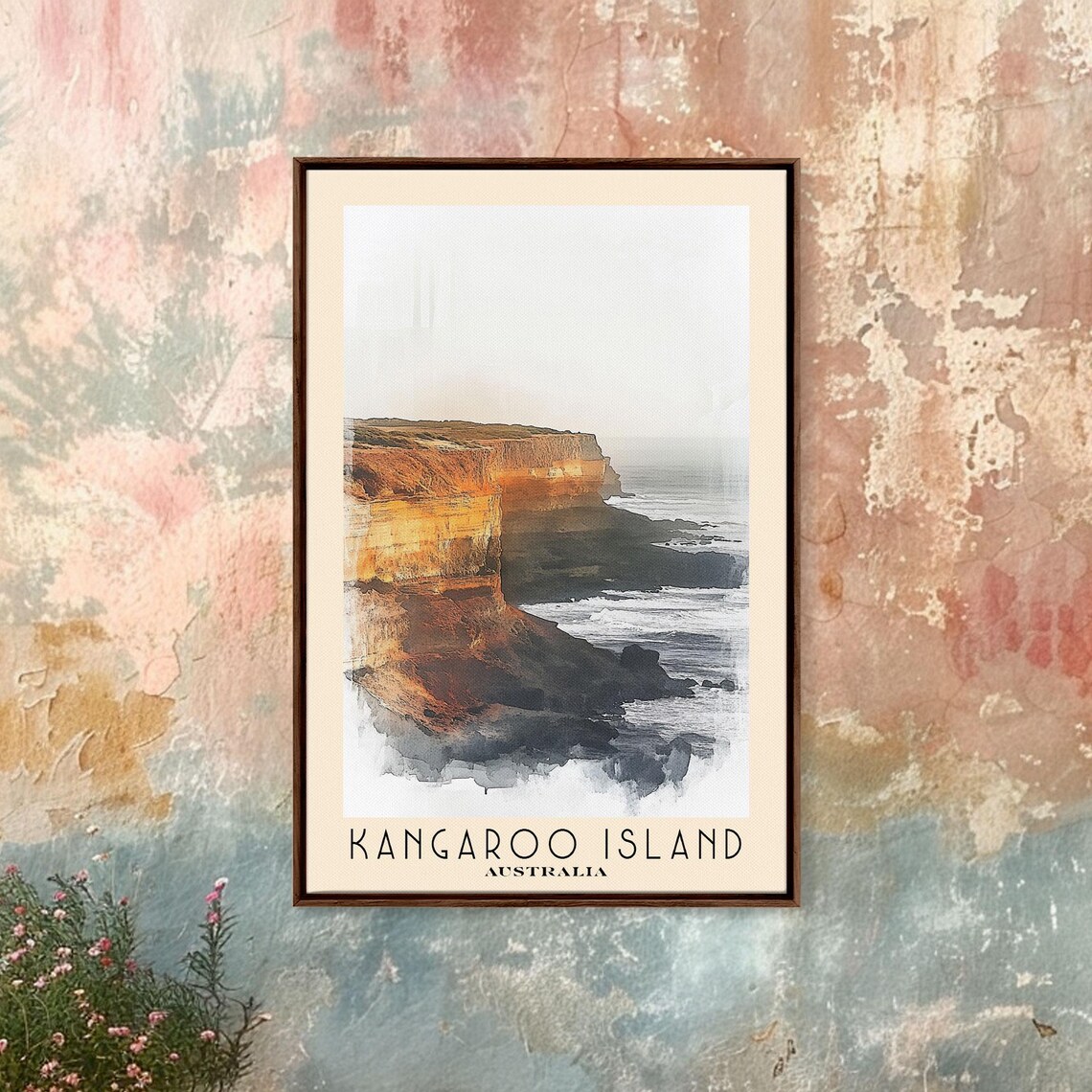 Kangaroo Island Australia Golden Sea Cliffs Wave Crash Watercolor Poster - Image 4