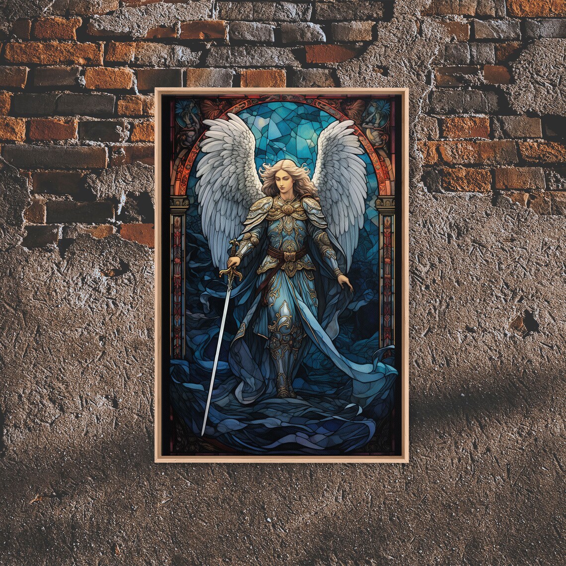 Angel Warrior Stained Glass Christian Wall Art Print - Image 4