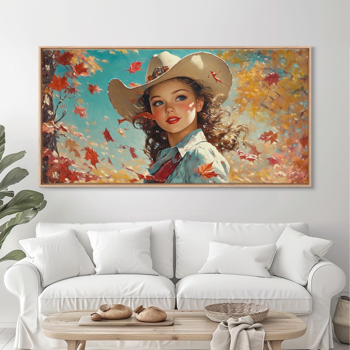 Cowgirl Cowboy Hat Autumn Leaves Falling Rustic Western Art Poster - Image 4