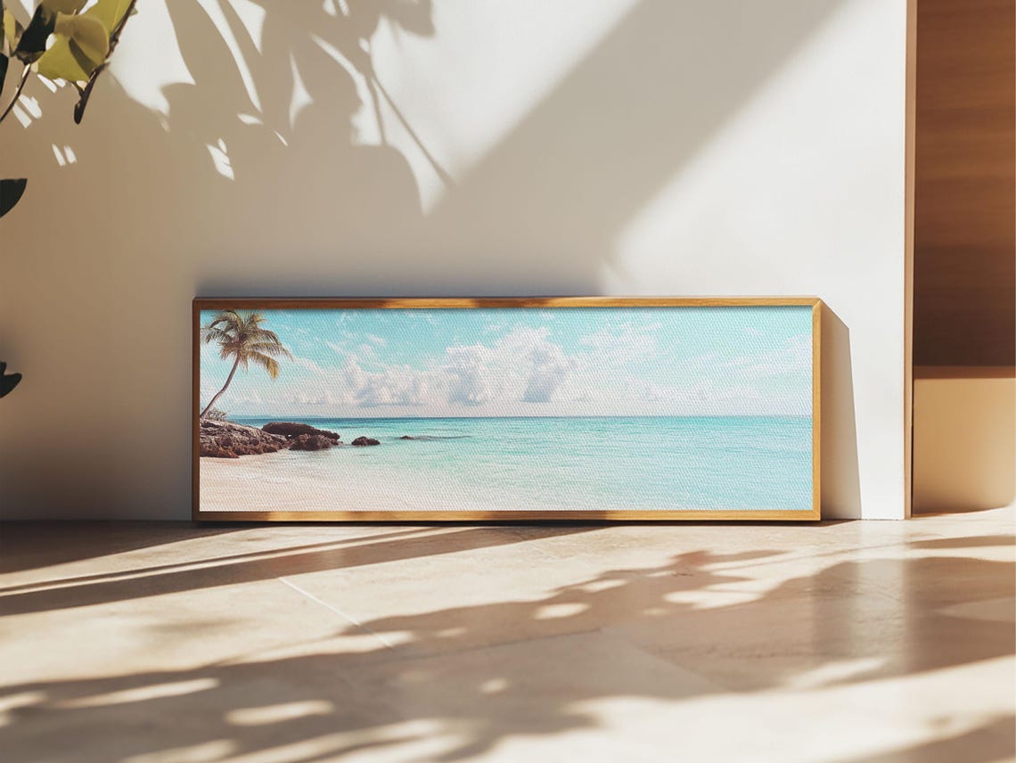 Tropical Beach Palm Tree Turquoise Water Panoramic Photography Poster - Image 6