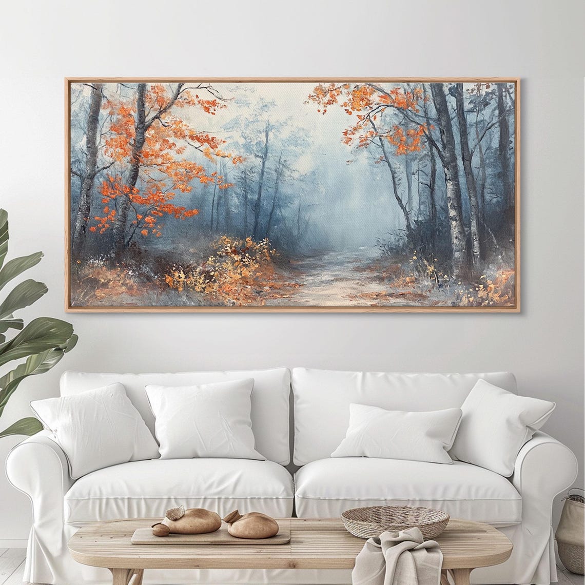 Misty Forest Path Lined With Bright Orange Autumn Trees Poster - Image 5