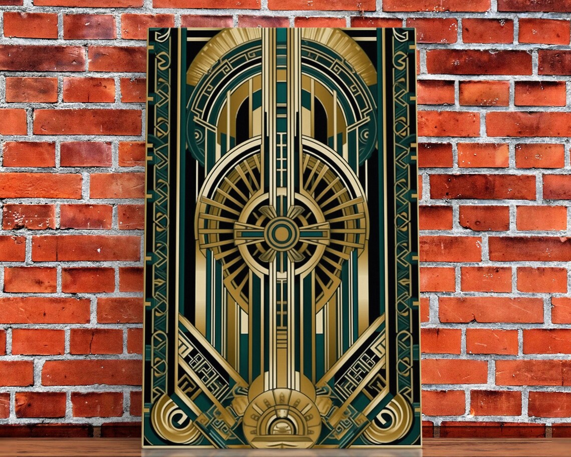 Art Deco Pattern, Gold Green Geometric Wall Art Print - Image 5