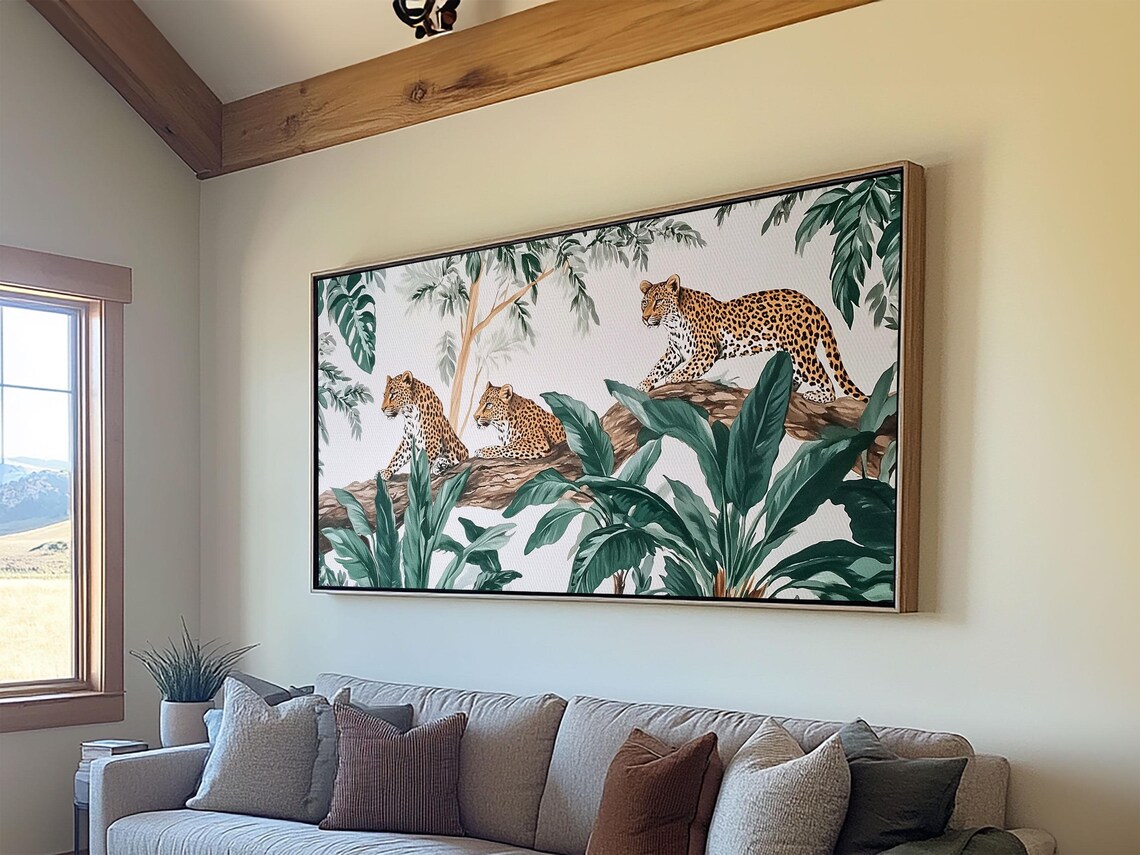 Three Leopards Tropical Jungle Branch Watercolor Wildlife Illustration Poster - Image 3