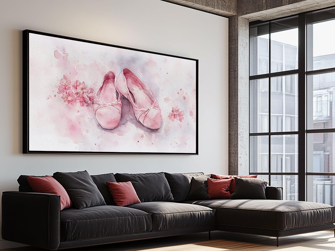 Pink Ballet Shoes Framed Print Whimsical Cottagecore Wall Art With Cherry Blossoms Light Pink Dorm Art Gift Idea - Image 5