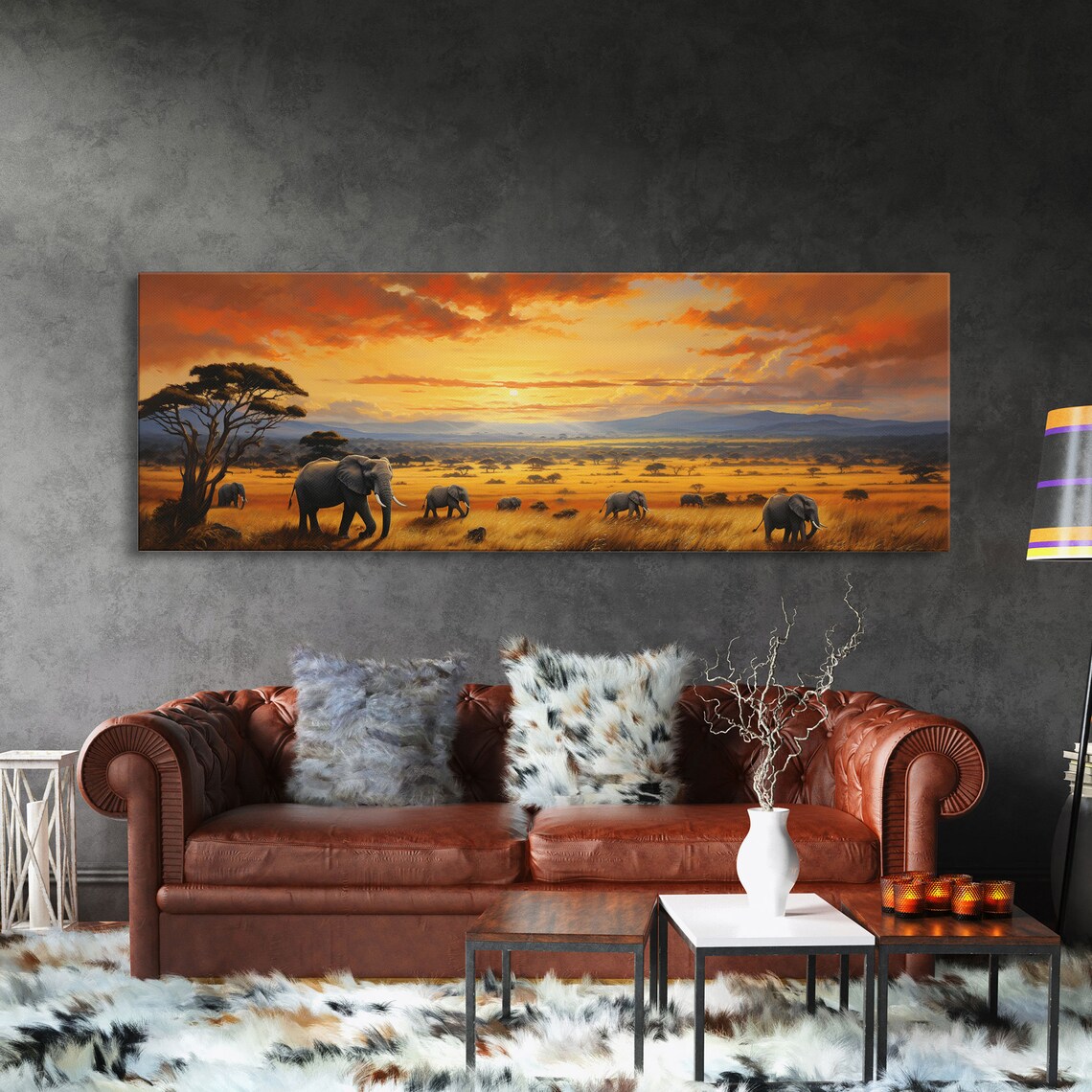 Colorful Elephants Of Africa Savanna Art Print - Image 3