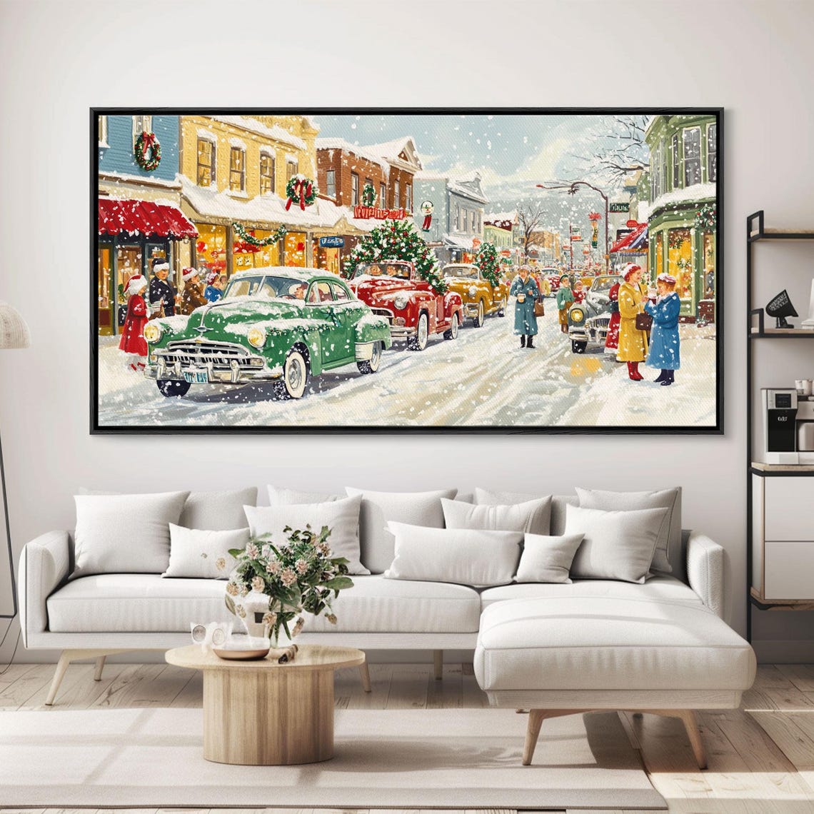 1950s Small Town Main Street At Christmas With Classic Cars Poster