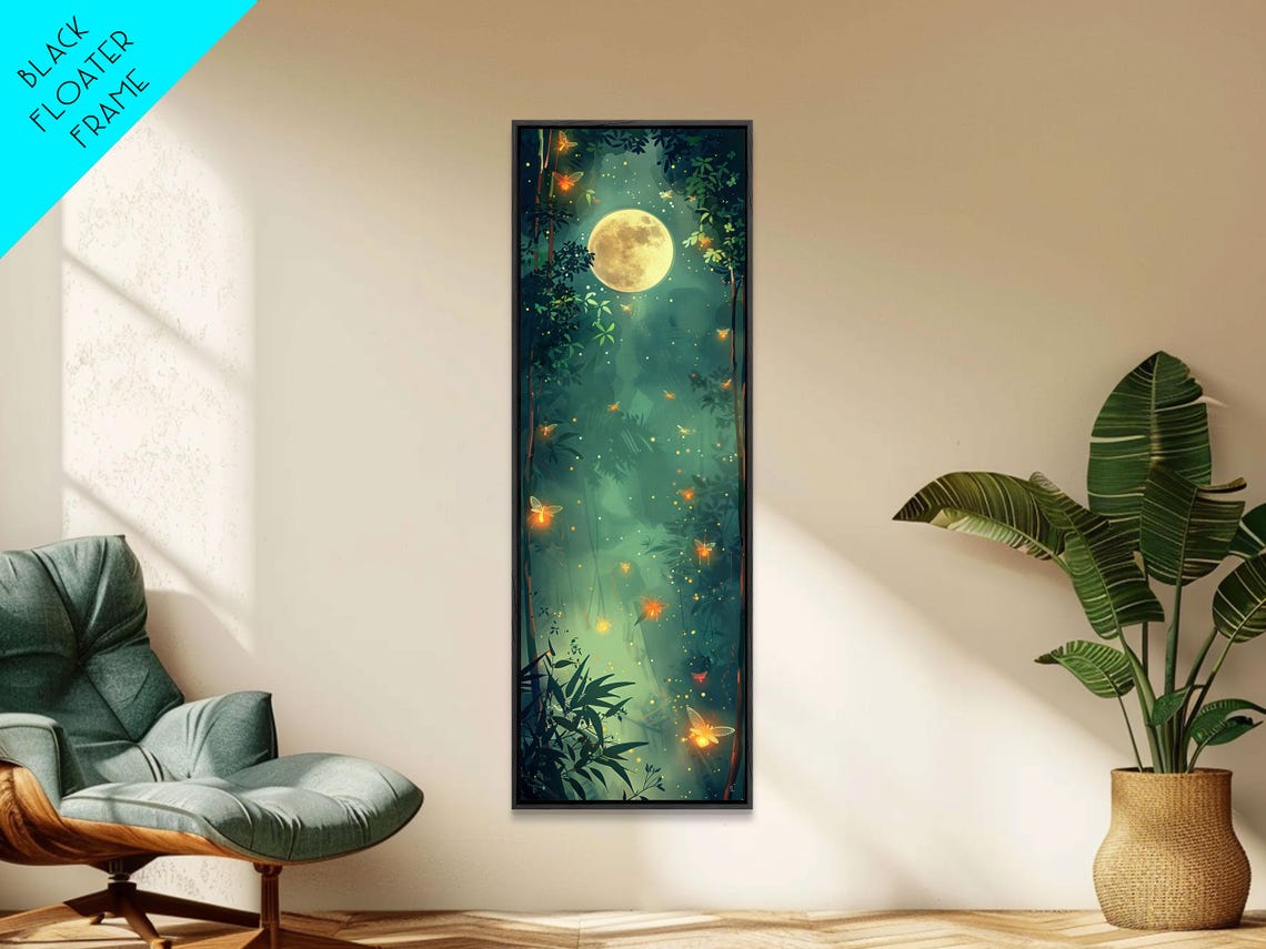 Fireflies Moonlit Night Forest Teal Glow Japanese Style Art Poster - Image 5