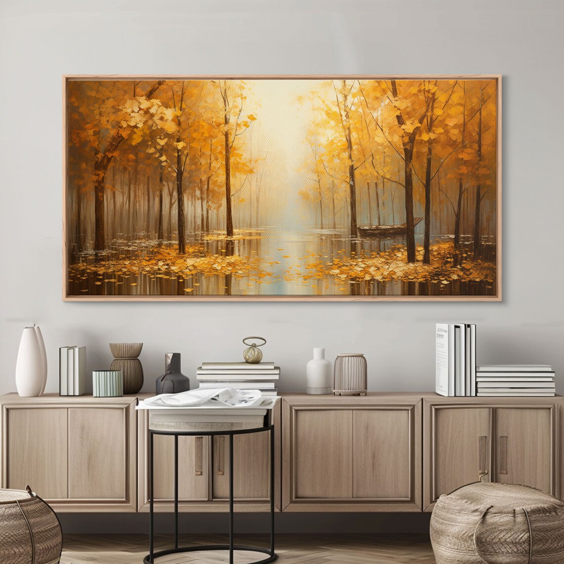 Golden Autumn Forest River Fall Foliage Oil Painting Landscape Poster - Image 5