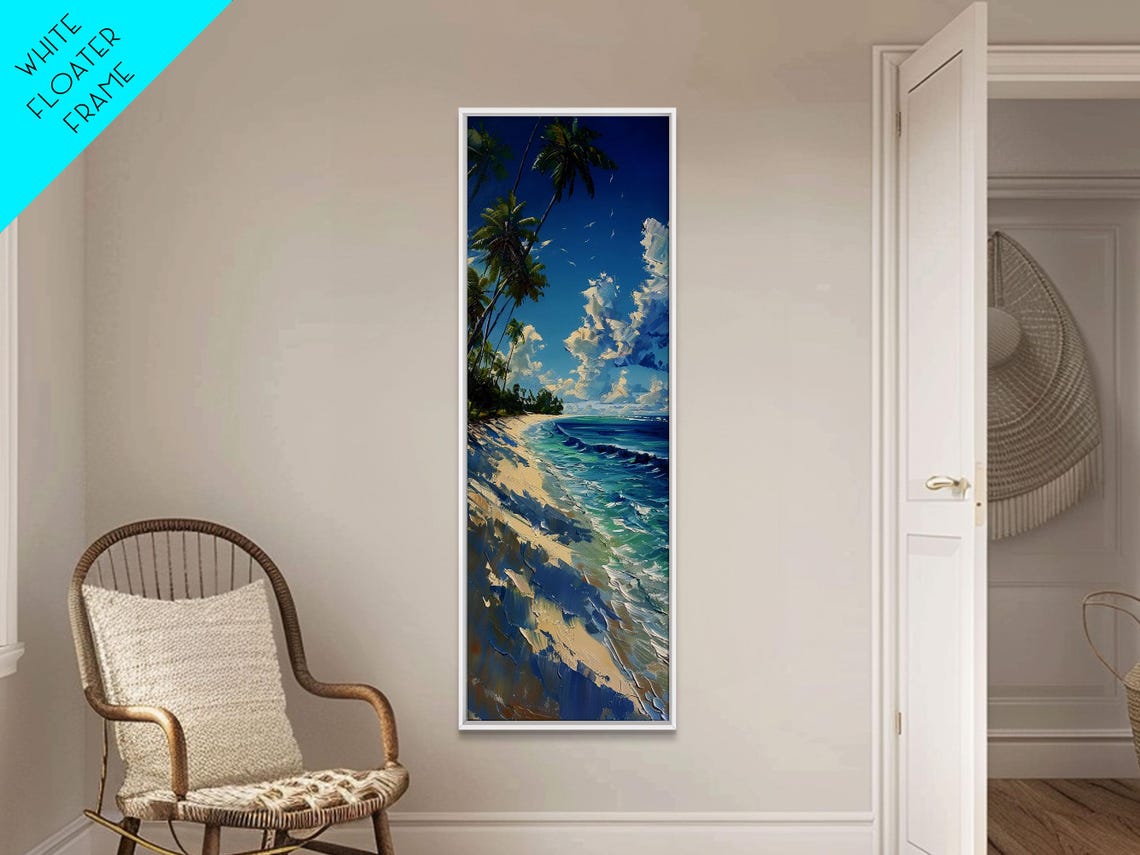 Tropical Beach Paradise With Swaying Palms Boho And Farmhouse Art For Coastal Decor Tall Print In Minimalist Style - Image 2
