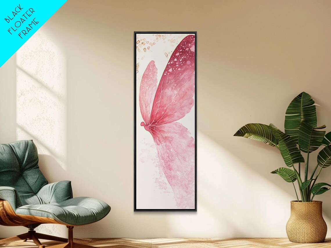 Pink Butterfly Wing Close Up Watercolor Gold Accent Art Poster - Image 5