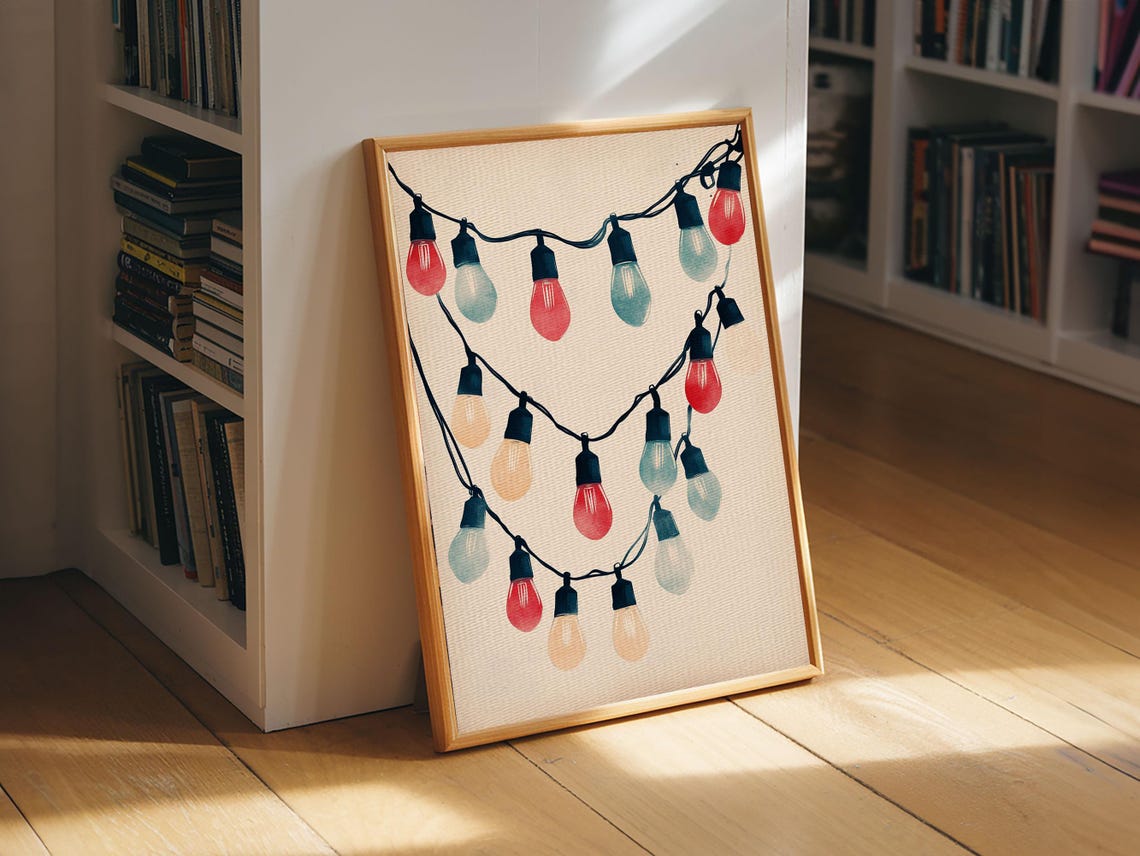 Colorful Christmas String Lights Watercolor Festive Holiday Poster - Image 3