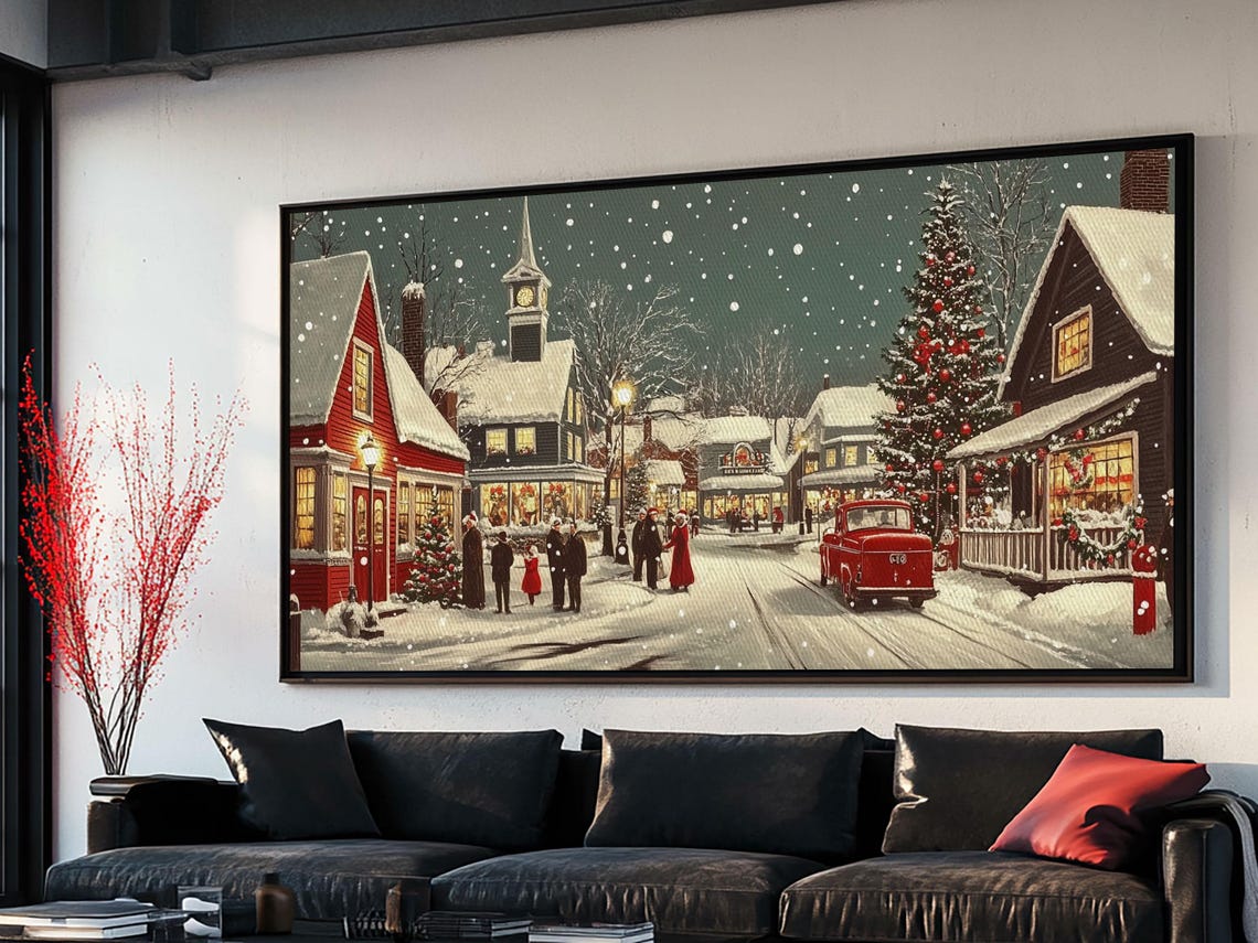 Funky Christmas Village Wall Art Oil Painting Print Christmas Home Decor Christmas Art Ready To Hang Painting Christmas Painting - Image 5