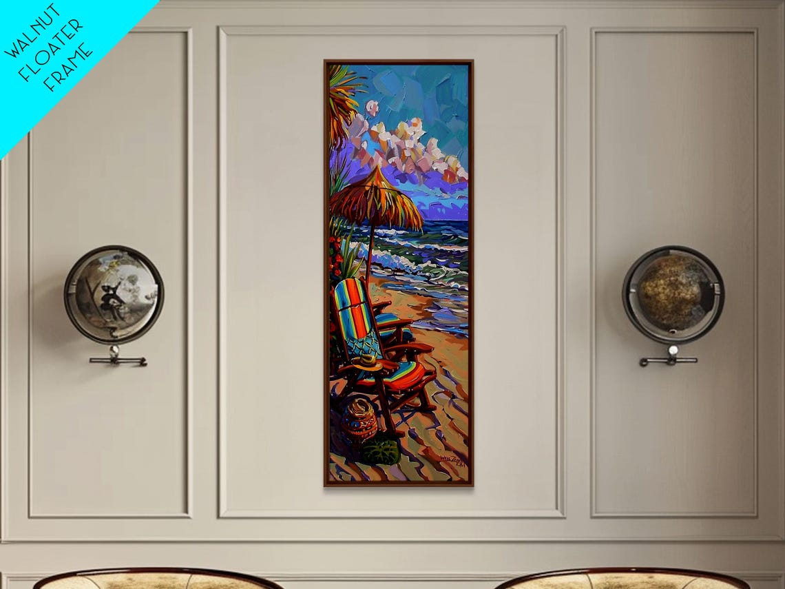 Beach Chair Under Palapa Umbrella By Surf Impasto Coastal Scene Poster - Image 2
