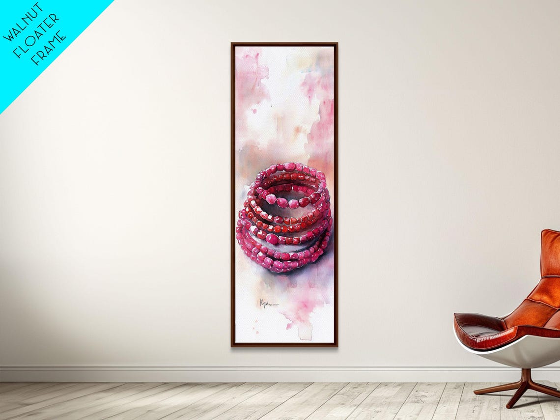 Pink Beaded Bracelets Stack Gemstone Watercolor Jewelry Poster - Image 5