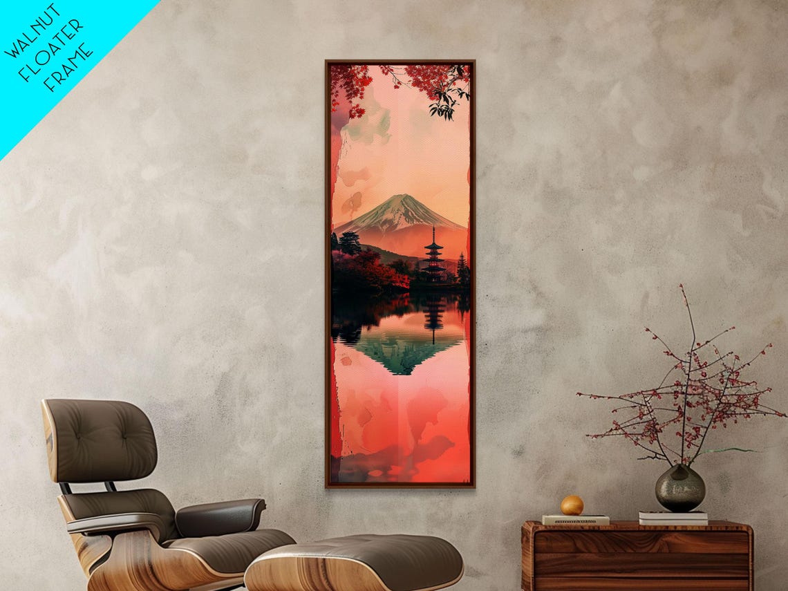 Mount Fuji With Pagoda And Red Bridge Reflected In Lake Travel Poster - Image 4