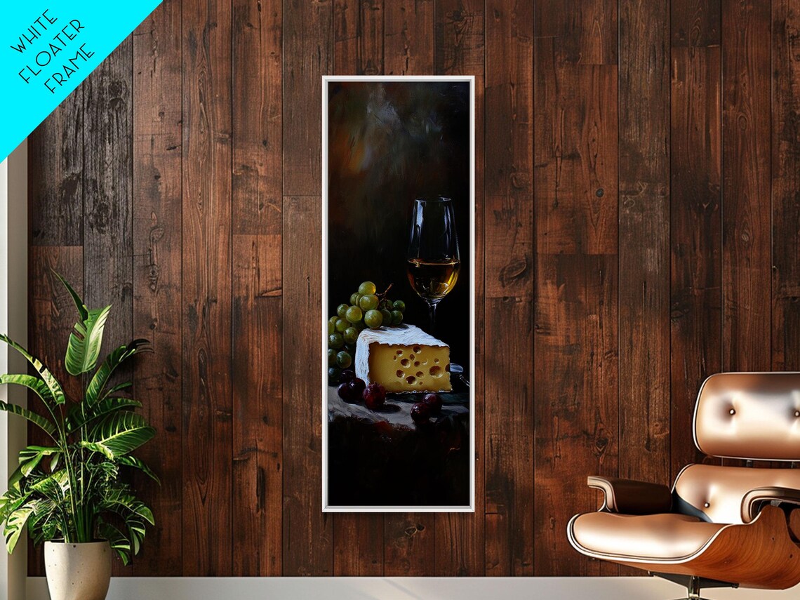 White Wine Glass Swiss Cheese and Grapes Still Life Art Print - Image 4
