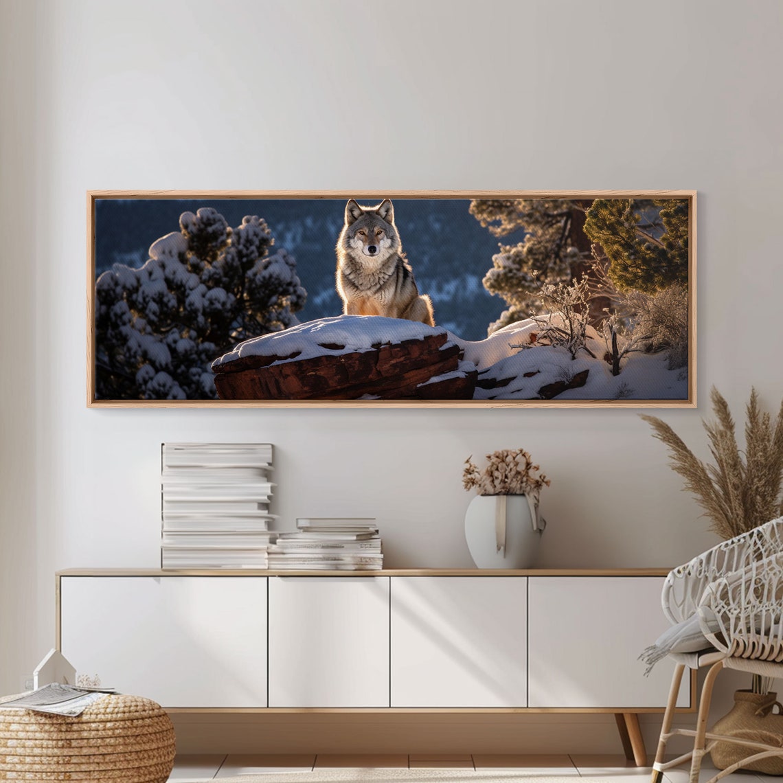 Timber Wolf Snowy Forest Winter Wildlife Photography Panoramic Poster - Image 3