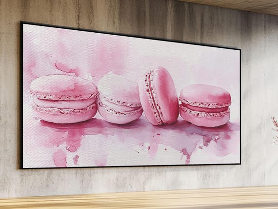 French Macaron Print Pink Kitchen Wall Art Food Inspired Artwork Framed Pastel Dessert Art Unique Dining Room Decor