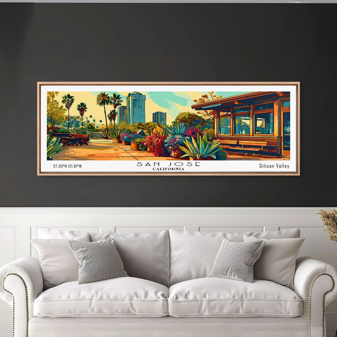 San Jose California Silicon Valley Palm Garden Skyline Travel Poster