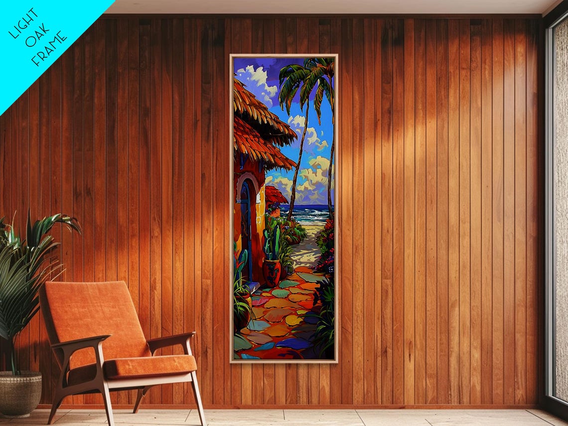 Beach Palapa Hut With Stone Path And Palm Trees Impasto Coastal Poster - Image 3