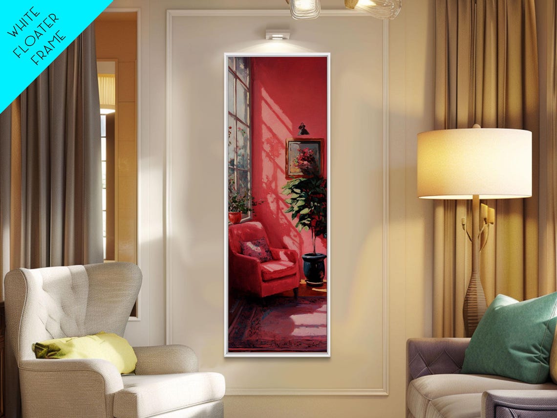 Cozy Pink Reading Nook Interior Painting Cottagecore Art Poster - Image 2