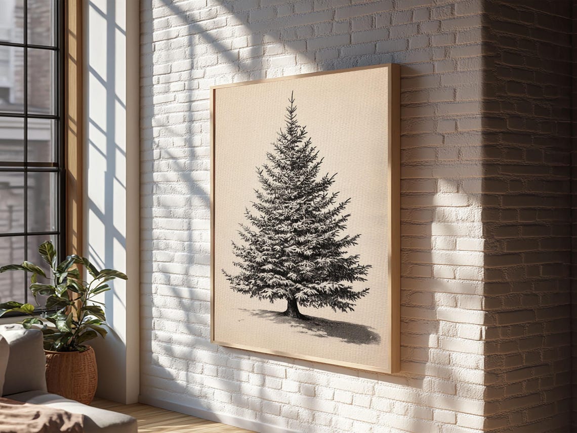 Bare Christmas Tree Pencil Sketch Rustic Minimalist Holiday Poster