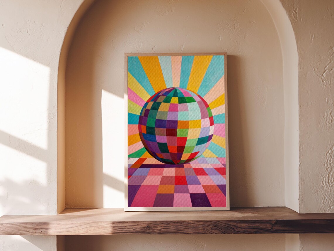 Rainbow Disco Ball Art Print, Abstract by Nuevart