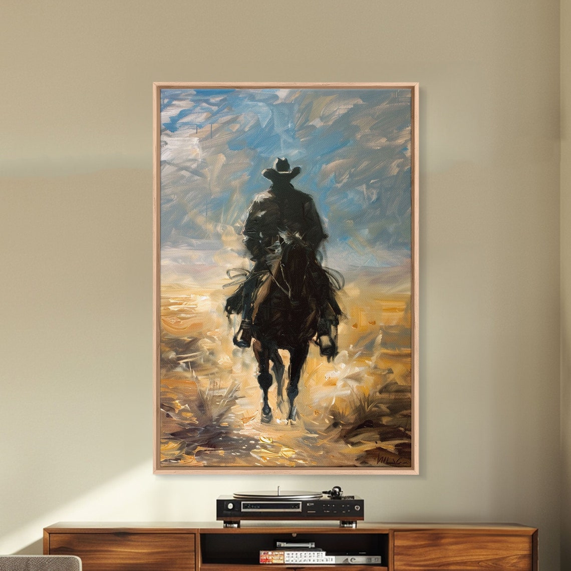 Cowboy Silhouette Riding Into Sunset Dark Western Art Wall Poster - Image 5