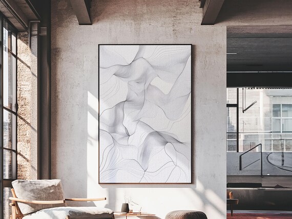 Black White Abstract Line Art Flowing Curves Modern Minimalist Zen Wall Poster