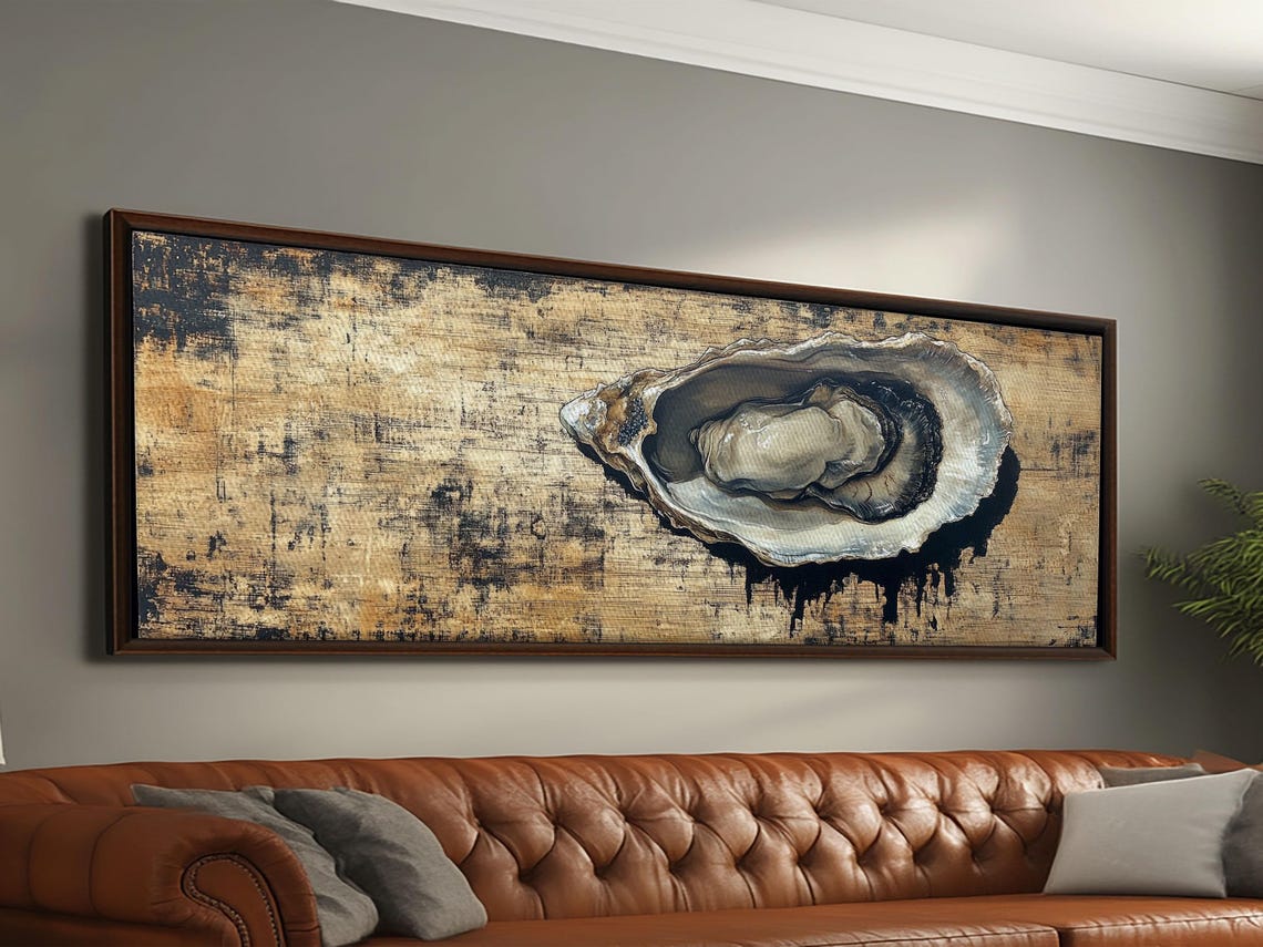 Oyster Shell Gold Black Panoramic Wabi Sabi Minimalist Kitchen Poster
