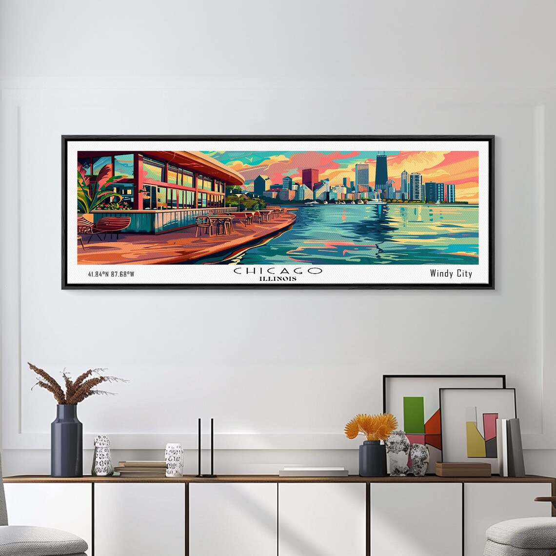 Chicago Illinois Windy City Lakefront Skyline Sunset Travel Poster - Image 3