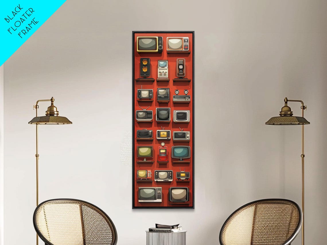 Retro Vintage Television Wall Collection Red Background Art Print - Image 6