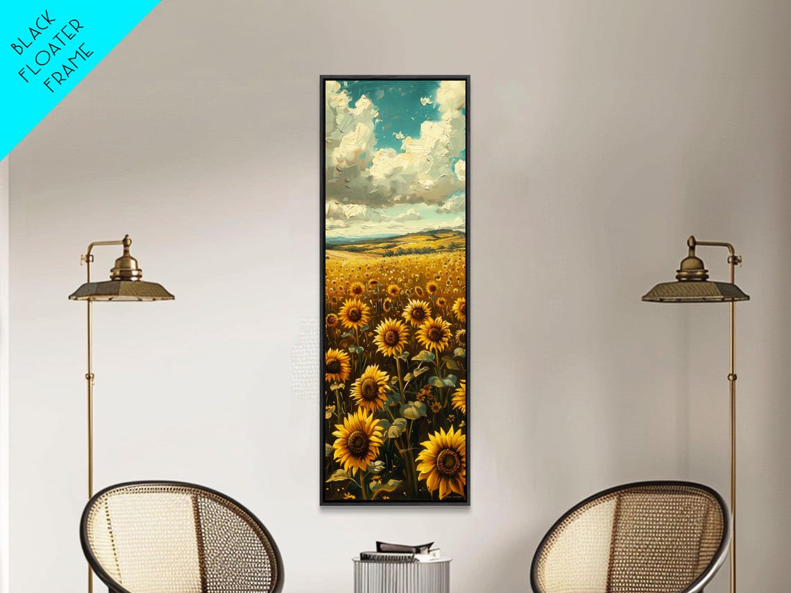 Golden Sunflower Field Summer Countryside Oil Painting Print - Image 5