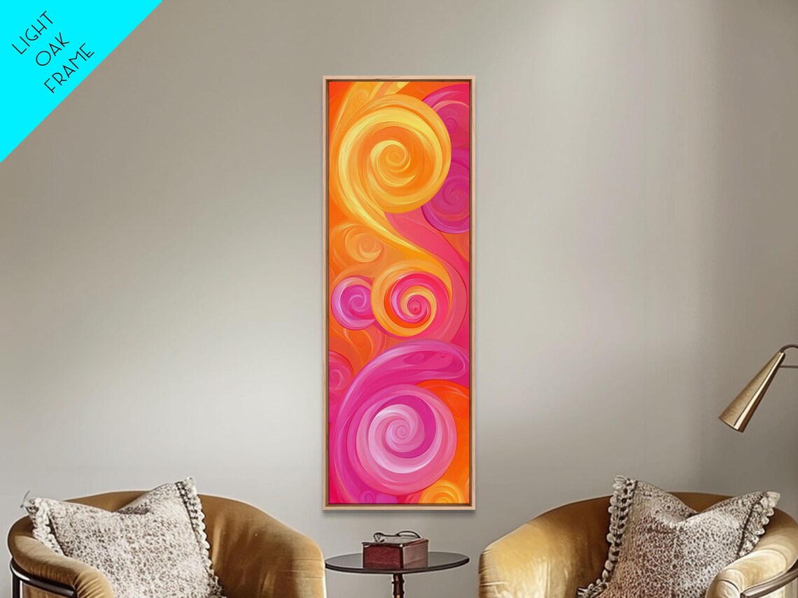 Bold Orange Pink Spiral Abstract Art Fiery Swirls Canvas Poster - Image 6