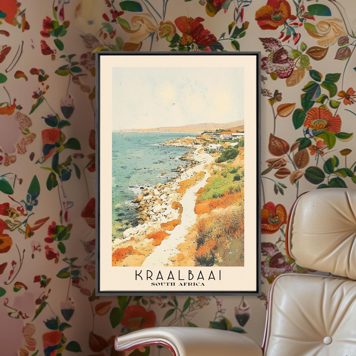 Kraalbaai South Africa Rocky Shore Orange Grass Coastal Watercolor Poster - Image 2