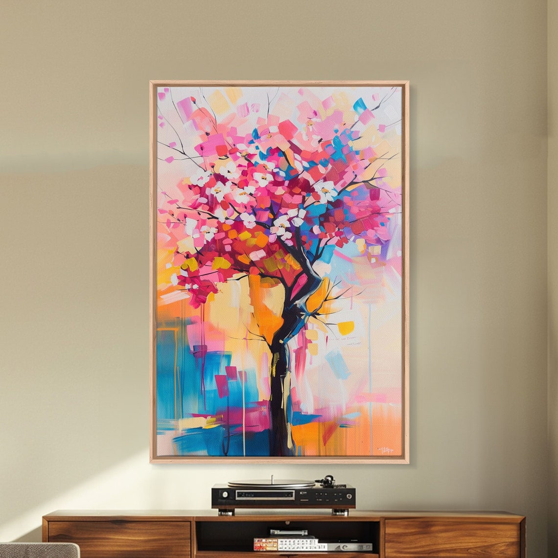 Colorful Blossom Tree Pink White Blooms Spring Flower Art Wall Poster - Image 3