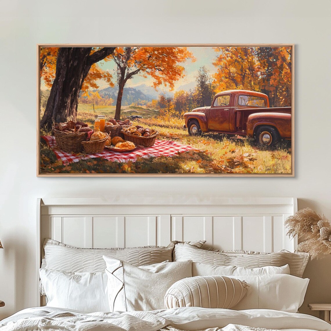 Fall Harvest Picnic With A Vintage Red Pickup Truck Art Print - Image 5