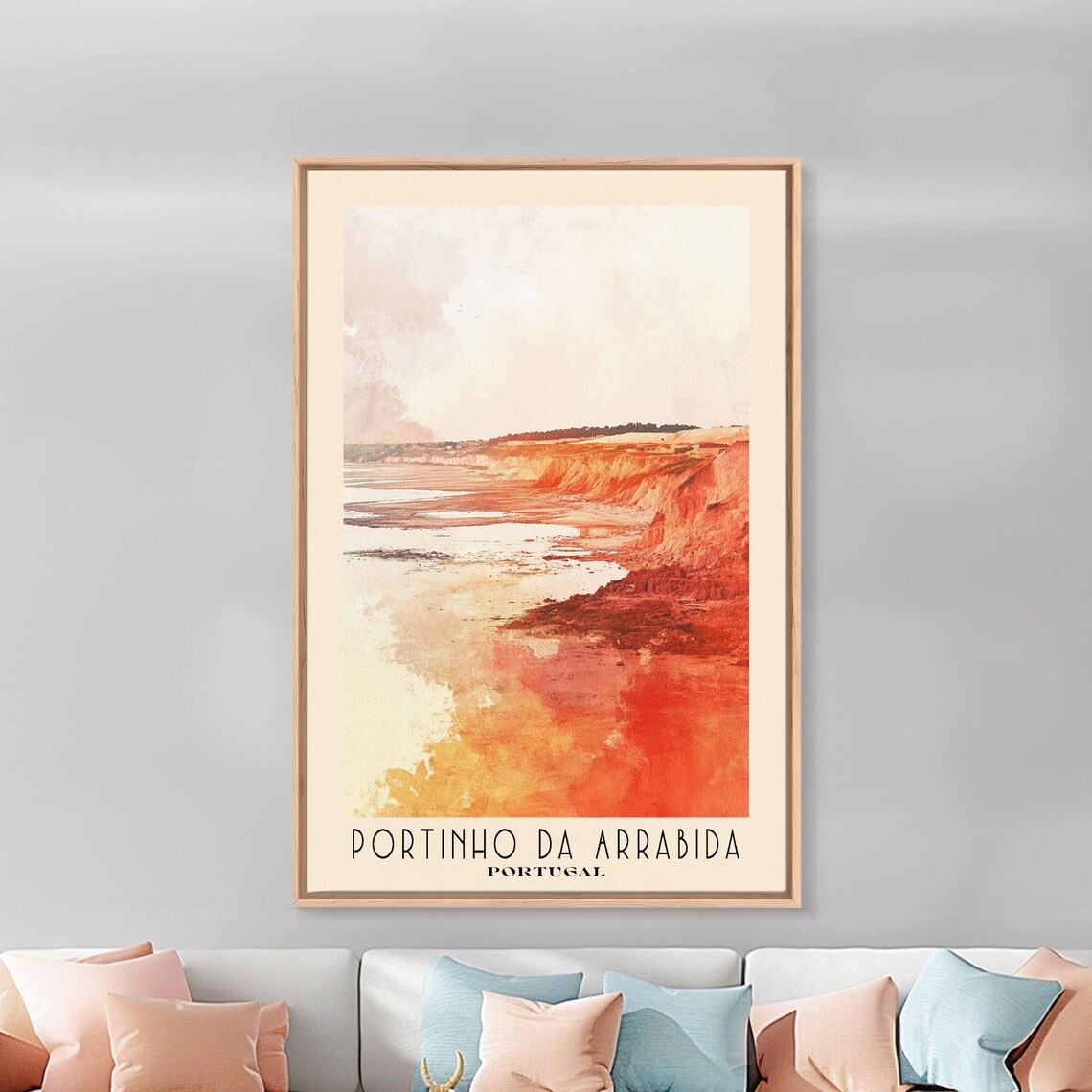 Portinho da Arrabida Portugal Glowing Red Cliffs Watercolor Travel Poster - Image 3