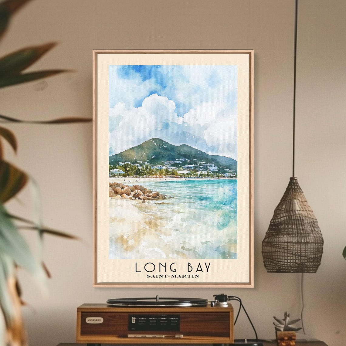 Long Bay Saint Martin Turquoise Sea White Beach Mountain View Poster