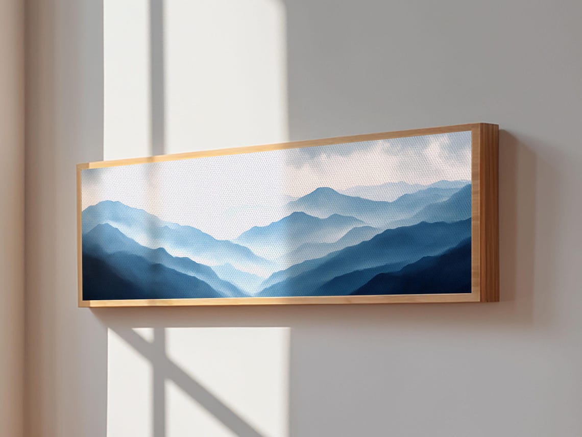 Layered Blue Misty Mountain Ridges Minimalist Panoramic Nature Poster - Image 6