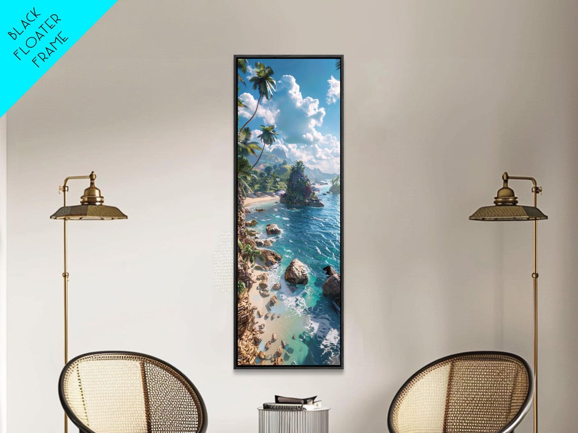 Tropical Island Rocky Cove Palm Trees Aerial Coast Wall Print - Image 4