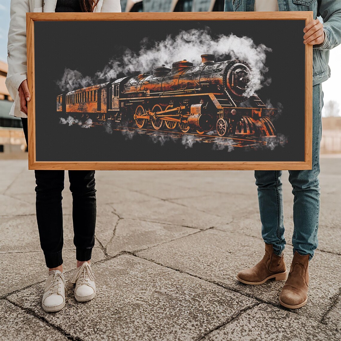 Locomotive Wall Decor Orange Steam Train Wall Art Retro Train Wall Art Panoramic Wall Decor Print Wall Art Framed Art - Image 5