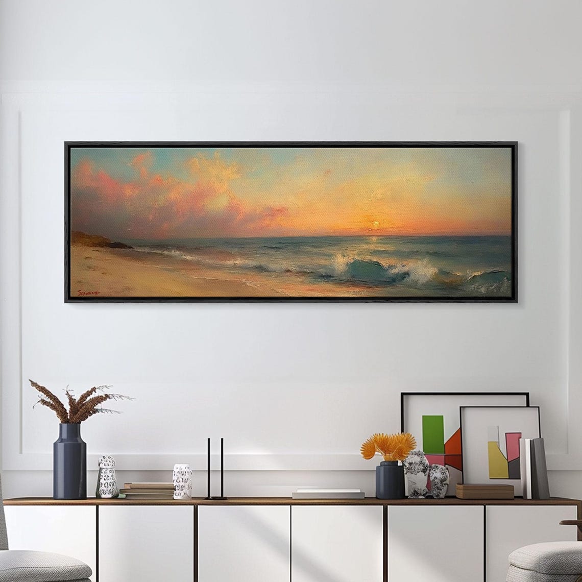 Beach Sunset Pink Clouds Rolling Waves Shore Panoramic Travel Poster - Image 6