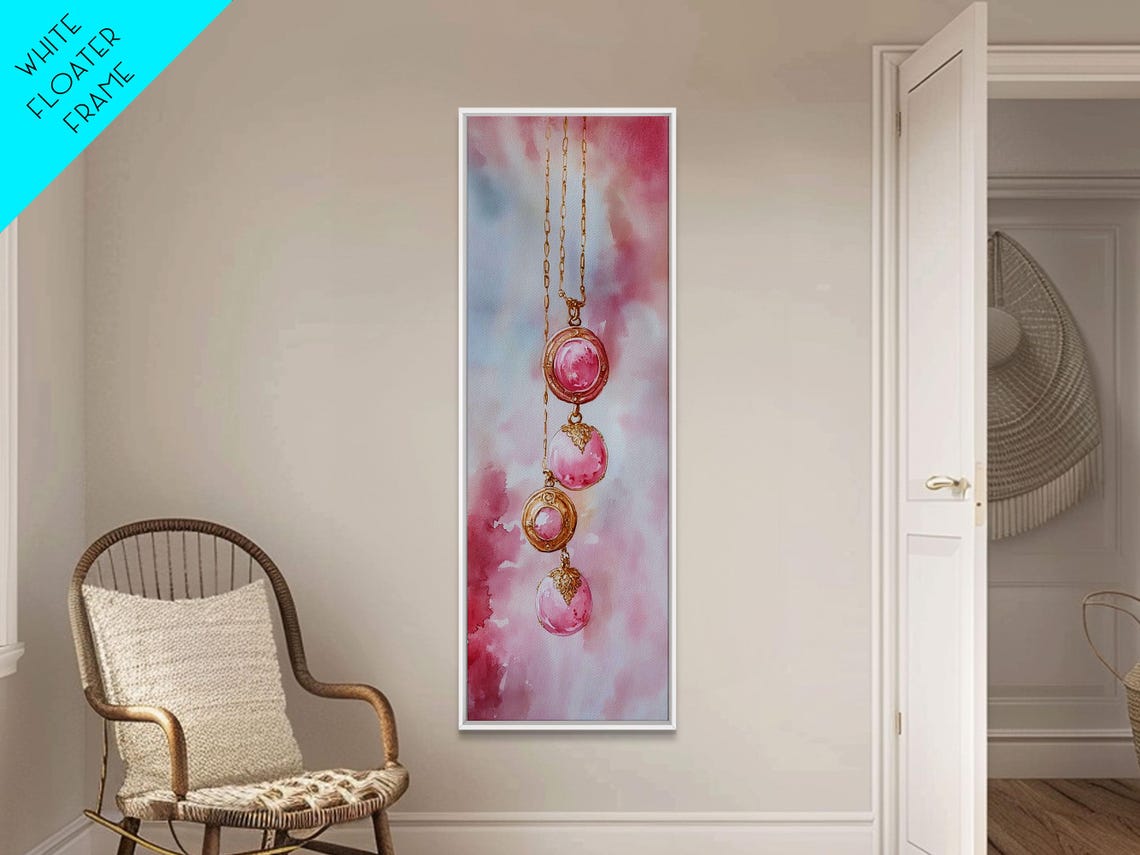 Pink Gemstone Pendant Necklaces Watercolor Jewelry Art Poster - Image 2