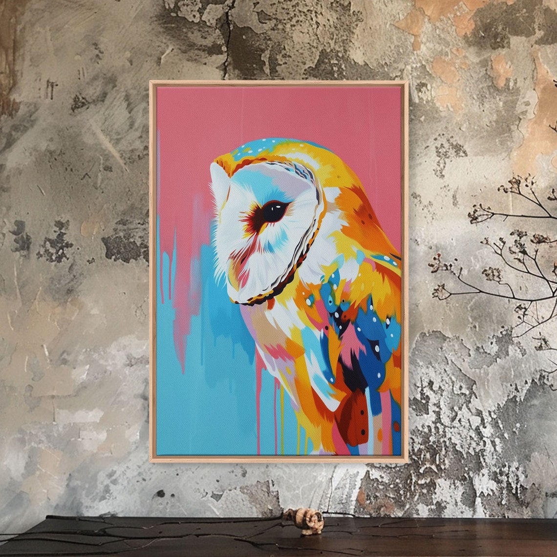 Colorful Barn Owl Pop Art On Pink And Blue Background Bird Poster - Image 4