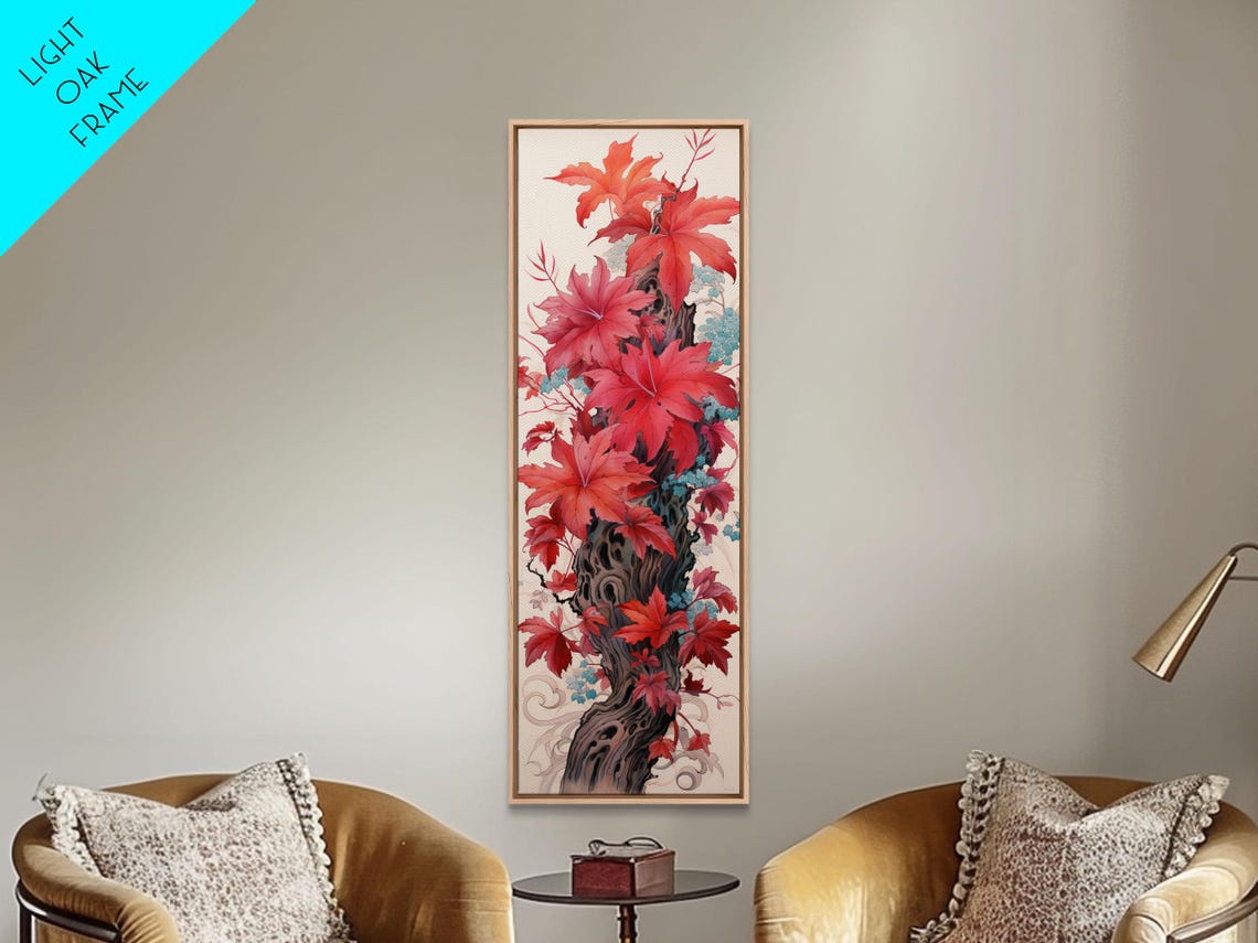Gnarled Trunk With Vibrant Red Maple Leaves Japanese Art Print - Image 5