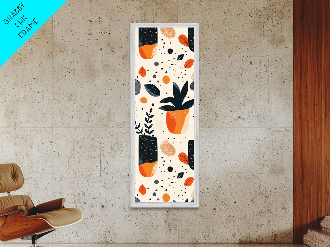 Boho Orange Botanical Potted Plants Pattern Minimalist Art Print - Image 3