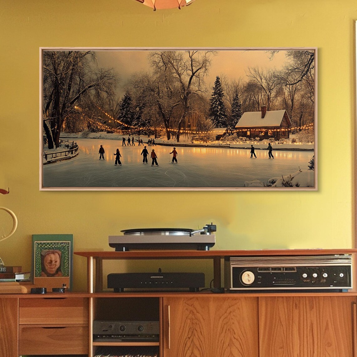 Winter Wonderland Ice Skating, Rustic Christmas Art Print - Image 3