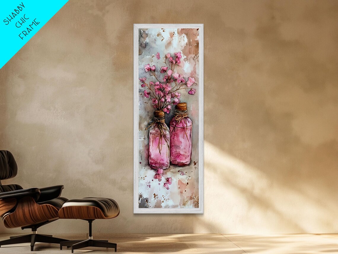 Pink Glass Bottles Wildflowers Rustic Farmhouse Watercolor Poster - Image 6