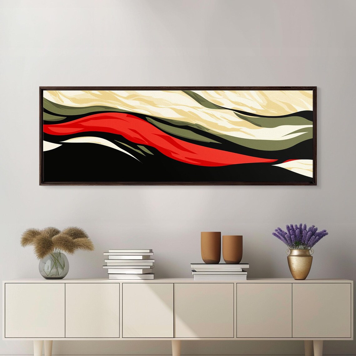 Moody Abstract Painting Print Waves Panoramic Extra Wide Wall Art Red Black And Green Wall Art Modern Art - Image 3